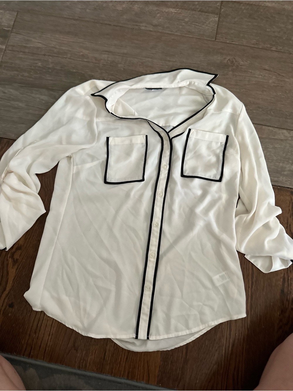 Express White Button-Down Shirt with Black Trim